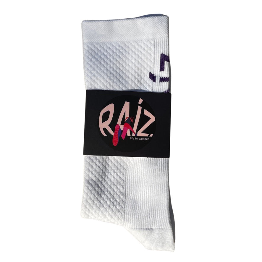 Raíz Tempo White/Purple Performance Sock